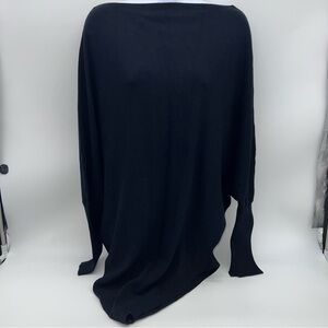 Zara Knit Black Asymmetrical Bottom Long Batwing Sleeve Straight Neck Sweater-M